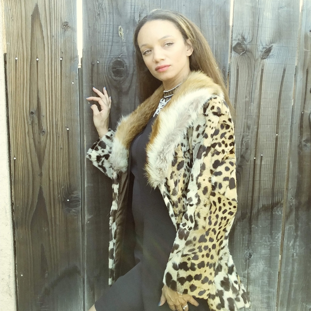 Vintage Spotted Fur Coat Red Fox Trim Sz S/M SOLD!